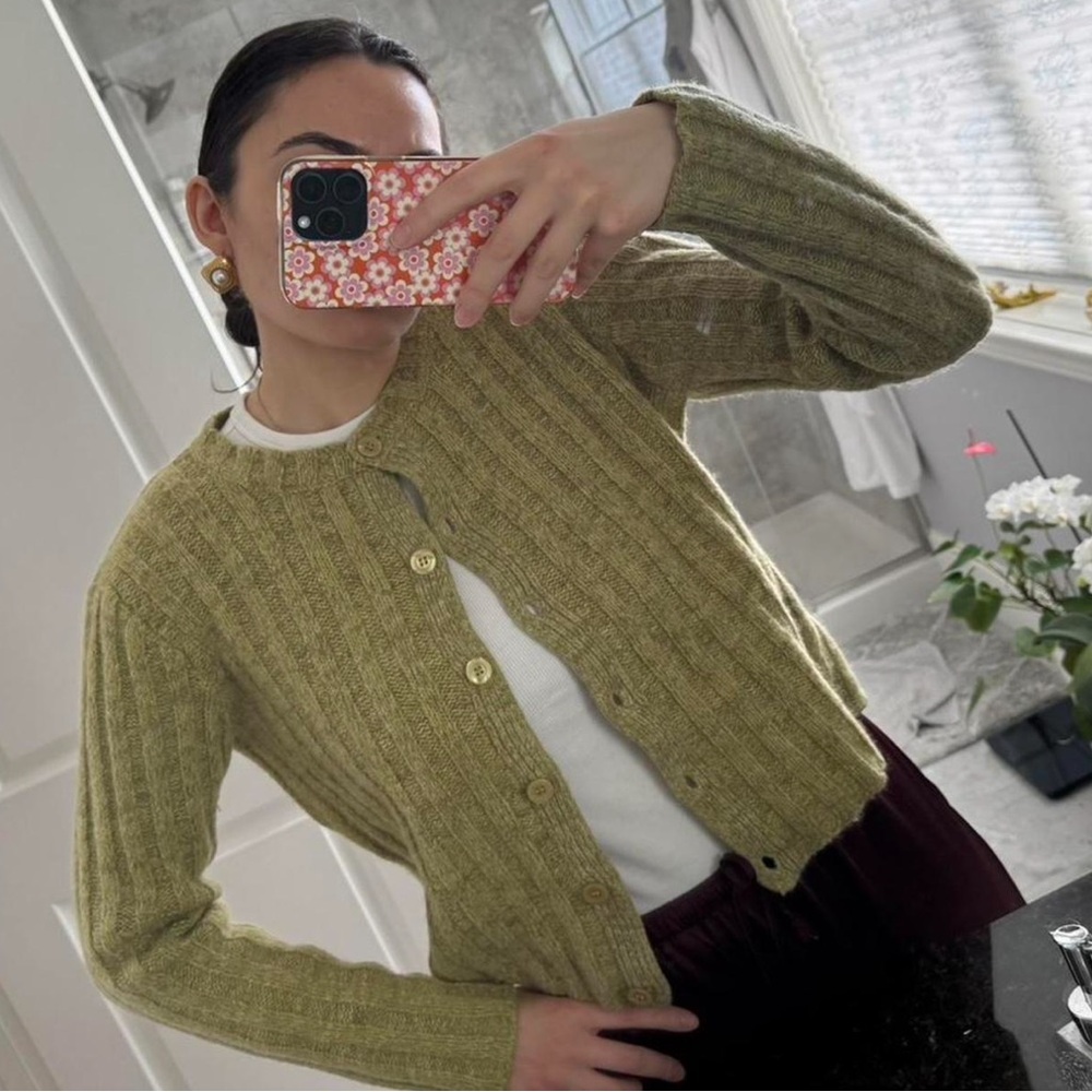 SOLD Wool blend Olive Cardigan Sweater